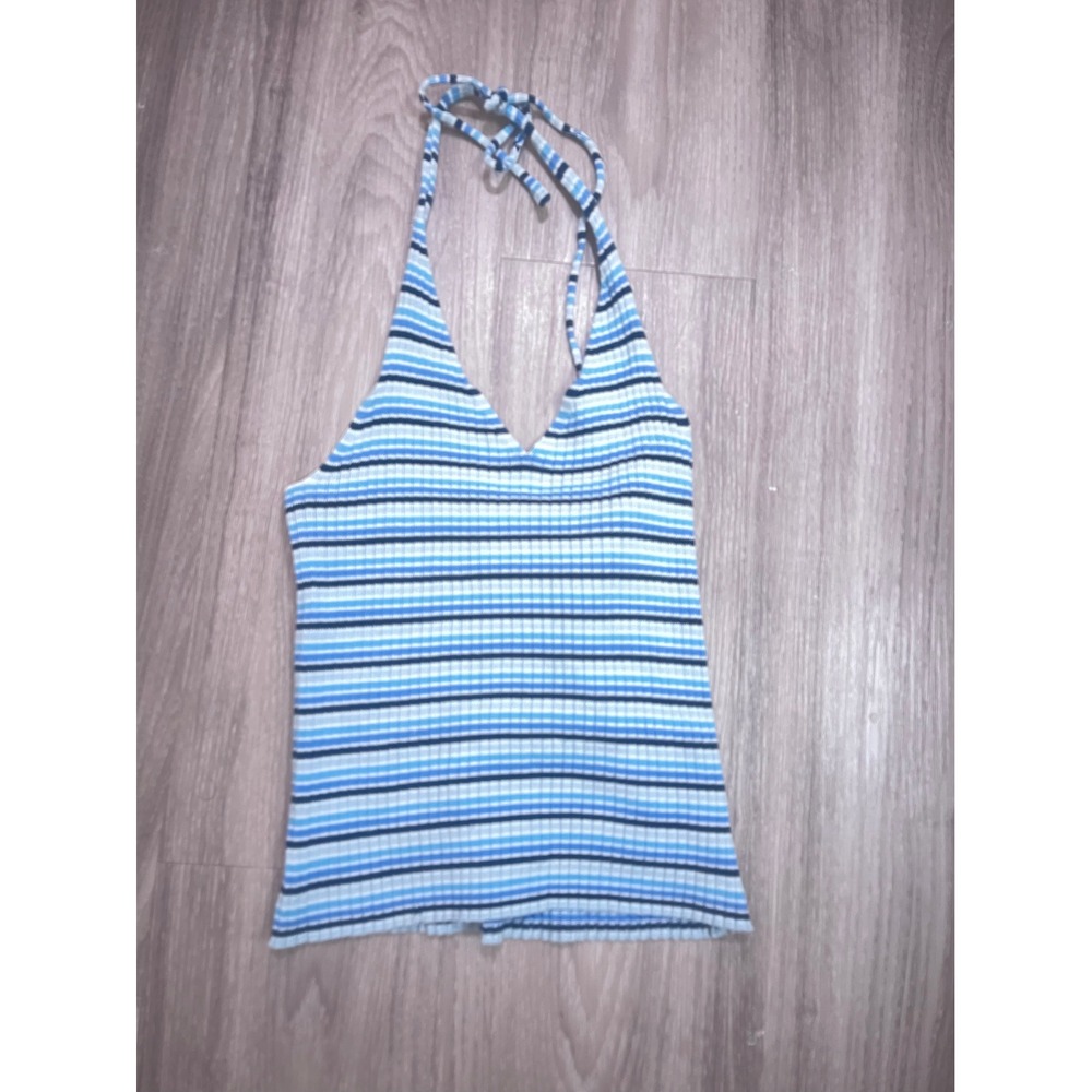 Vintage Y2K Onyx Striped Halter Top Summer Euro Vacation Beachy